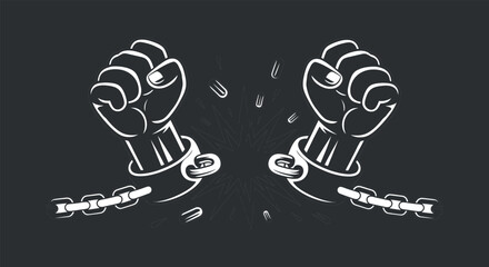 Broken chain with clenched fist symbolizes freedom