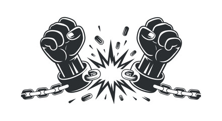 Two clenched fists breaking chain shows liberation