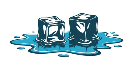 Two ice cubes melting in pool of water