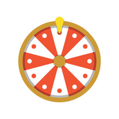 Wheel of fortune with pointer and red wedges