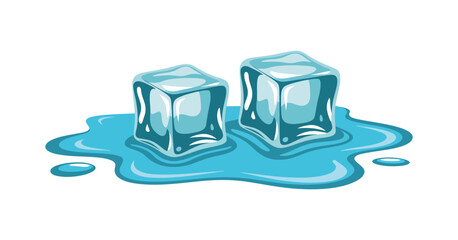 Two ice cubes melting in pool of water
