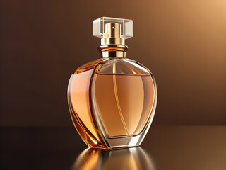 Luxury perfume glass bottle with yellow liquid on a black background, perfect for beauty and fashion stock photography