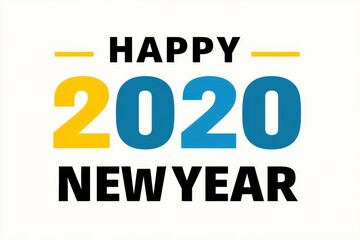 Obraz premium Happy 2020 New Year: Bold Typography Poster in Blue and Yellow for Celebration