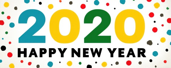 Happy New Year 2020 celebration with bold numbers and colorful confetti for festive greetings