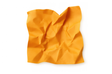 Crumpled orange paper sheet representing mistakes, frustration, waste, and creative blocks, having transparent background