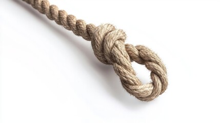 Close-up of a rope knot, showcasing intricate details and textures in a clean, isolated background for artistic use.