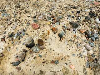 Natural Beach Pebbles and Sand Texture with Mixed Coastal Stones and Organic Shoreline Details