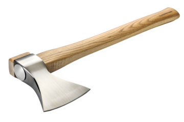 Small metal axe with wooden handle isolated on transparent background