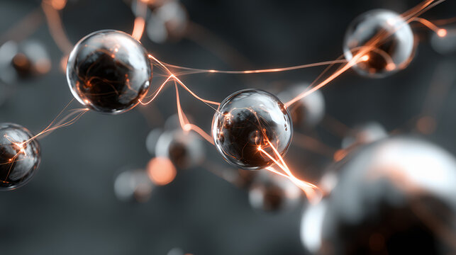 Metallic molecular structure with glowing connections