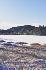 By the Vesle Svartungen Lake with a view towards the Lundbergkollen Hill, part of the Totenåsen Hills, Norway, November 2025.