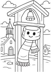 Naklejka premium coloring book winter scarf on bell tower post