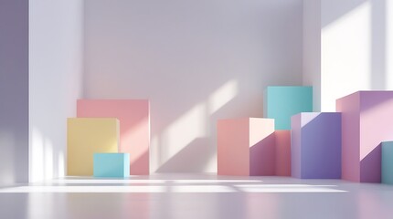 Minimalist 3D render of pastel geometric shapes, abstract modern background, light and shadow