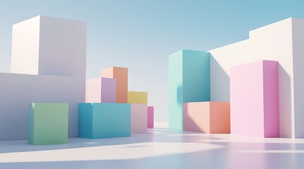 Minimalist 3D render of pastel geometric shapes, abstract modern background, light and shadow