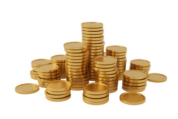 Grow your wealth with these stacks of shiny gold coins, perfect for finance, investment, or business concepts representing savings, prosperity, and financial success, a visual metaphor for riches