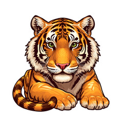 Running Tiger Forward on White Background
