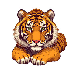 Running Tiger Forward on White Background