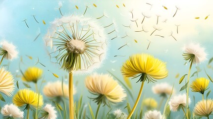 Minimal abstract Dandelion background with clean flowing lines, matte yellow gradients, and gentle radiant edges for a fresh, contemporary aesthetic