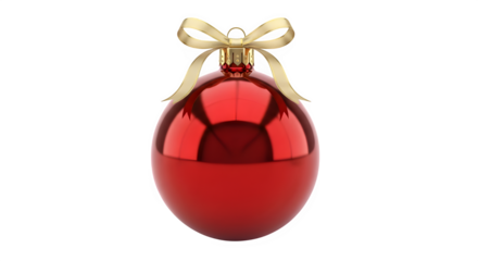 A shiny red christmas ball ornament with a golden ribbon, isolated on transparent background, perfect for adding a festive touch to your holiday designs and decorations