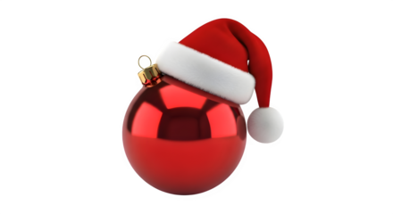 A festive red christmas ornament wearing a santa hat, isolated on transparent background, perfect for adding holiday cheer to your designs and spreading the joy of the season