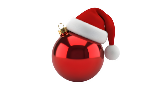 A festive red christmas ornament wearing a santa hat, isolated on transparent background, perfect for adding holiday cheer to your designs and spreading the joy of the season