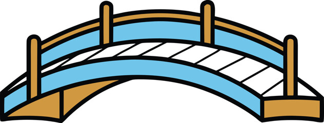 Black outline wooden bridge over calm water Clip Art Vector illustration