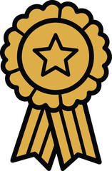 Gold rosette ribbon award with shining star icon Clip Art Vector illustration