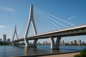 Obraz premium Cable-Stayed Bridge Design at Waterfront for Urban Infrastructure Development