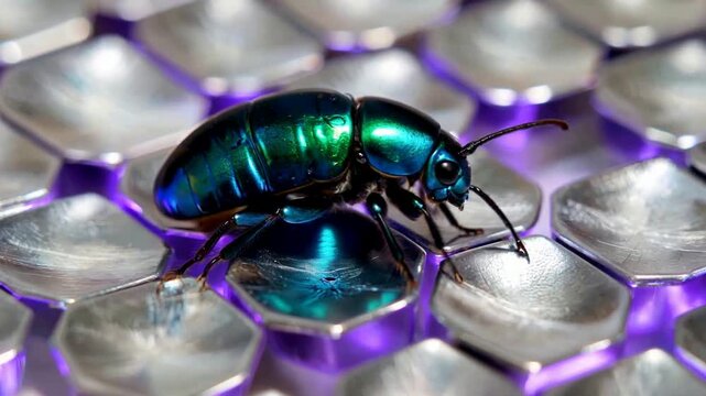 Iridescent Beetle on Textured Surface - A Macro View of Natures Beauty.