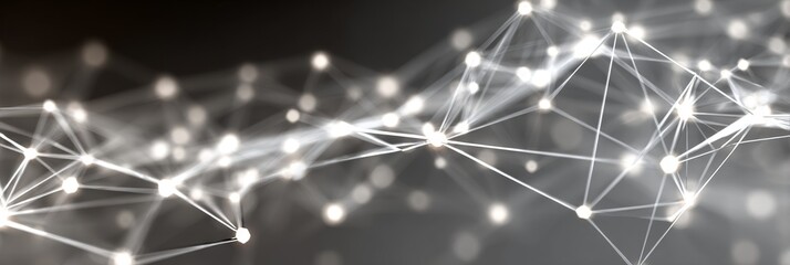 Modern technology concept background with glowing network nodes and geometric lines symbolizing digital connectivity and innovation