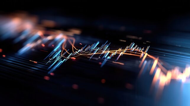 Dynamic Stock Market Chart Displays Vibrant Price Movements in Glowing Blue and Orange