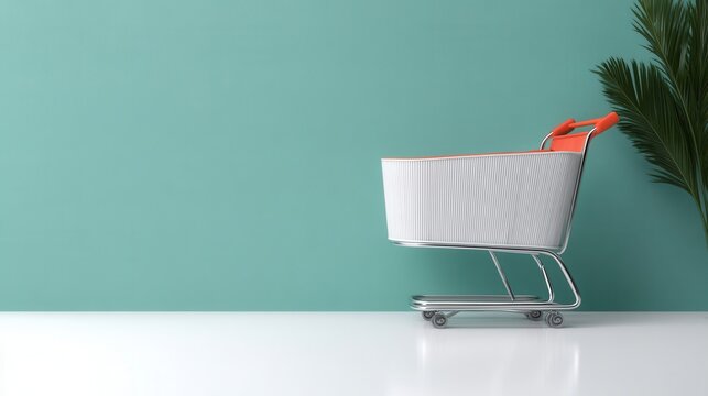 Modern Cart Display in a Serene Minimalist Studio for E-Commerce Showcasing