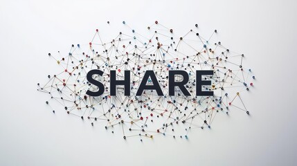 Creative network visualization with the word 'Share' emphasizing connection and interaction in modern communication.
