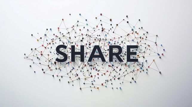 Creative network visualization with the word 'Share' emphasizing connection and interaction in modern communication.