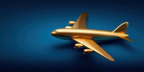 Fototapeta premium Golden Toy Airplane Gliding Over a Smooth Blue Surface in Soft Evening Light