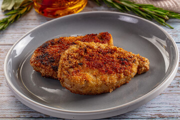 Breaded meat fillet escalope schnitzel