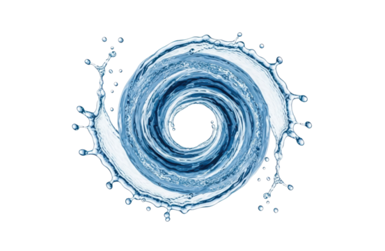 A mesmerizing water spiral gracefully unfurls, its ethereal form capturing the essence of fluidity and motion, a testament to the beauty of natures artistry, isolated on transparent background
