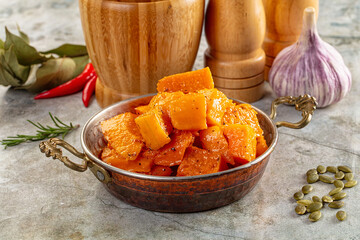 Vegan cuisine - baked pumpkin with herbs