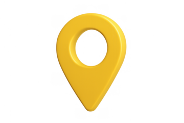 Yellow 3d location pin icon representing navigation, destination, and finding a place on maps with transparent background