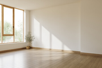 Modern interior living room ,empty room ,wood floor and white wall .3d rendering