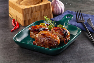 Roasted duck medallion with dry tomato