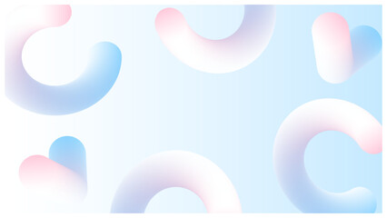 ポップで可愛いグラデーションで、立体的な図形のメンフィス風フレーム背景 (淡い水色と白)	