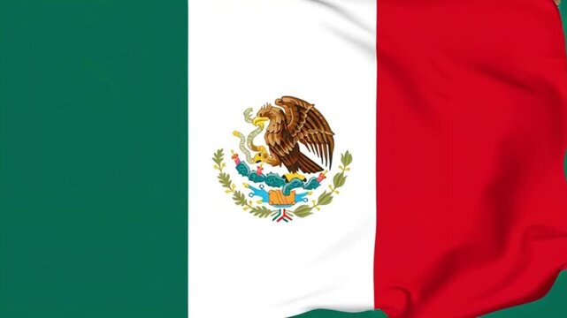 3D animation of the Mexico flag featuring the eagle devouring a snake. Seamless loop of green, white, and red, representing Aztec culture and North American heritage