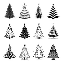A diverse set of Christmas trees in various decorative styles representing holiday celebration, festive décor and joyful seasonal themes.