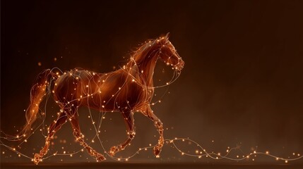 Dynamic digital artwork of a galloping horse with fiery neon lines, symbolizing energy, speed, and power, suitable for sports, branding, and motivational themes