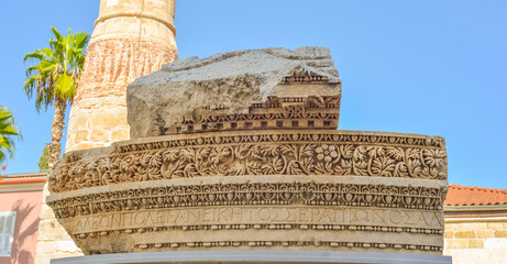 Naklejka premium View on the ruins The Kesik Minare Cami, Broken Minaret Mosque, Korkut Cami , Antalya, Turkey.