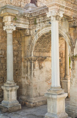 Awesome view of Hadrian's Gate in Kaleici of Antalya, Turkey. The Kaleici area is the historic city center and a popular tourist attraction in Turkey.
