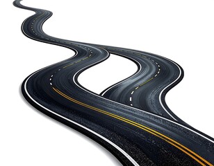 Winding asphalt road splitting into two paths symbolizing choices and decisions