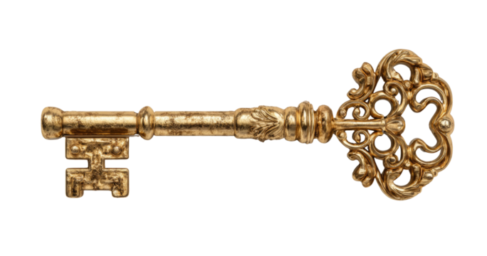 Ornate gold key, detailed design (1)