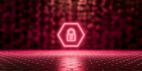 赤いセキュリティ背景・デジタル南京錠のイメージ
