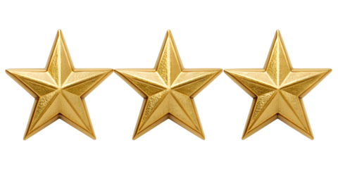 Three Gold Star Icons – High-Resolution Christmas Star Set on White Background